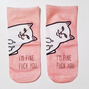 ❤️$3/18 I'm Fine Fuck You Funny Cats Ankle Socks